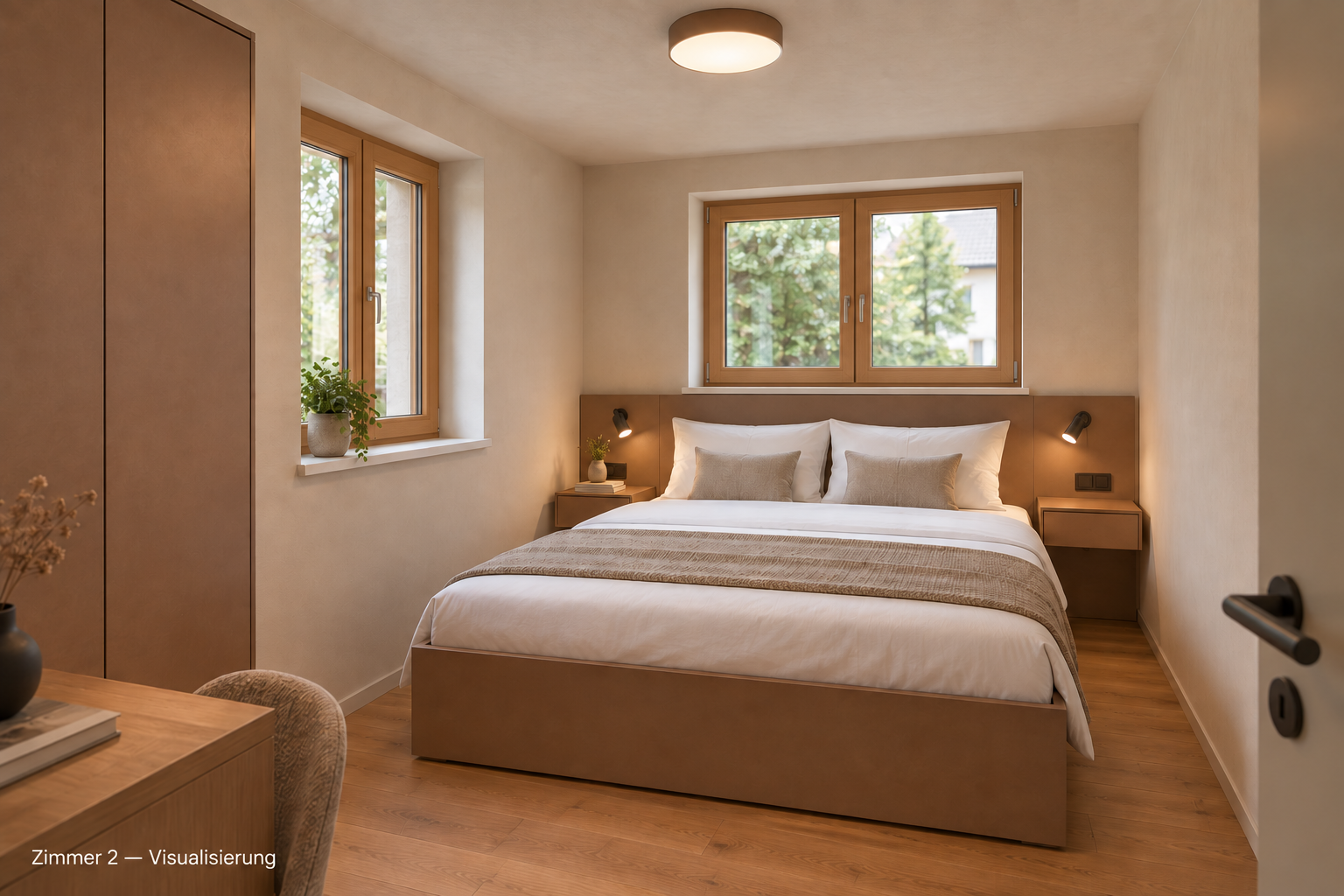 Visualisierung eines Schlafzimmers der großen Wohnung