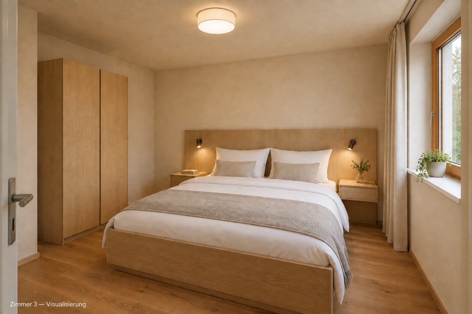 Visualisierung eines Schlafzimmers der großen Wohnung